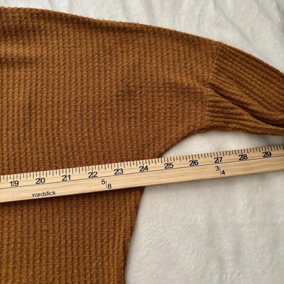 Aeropostale Camel Brown Thermal Oversized Open Neck Slouchy Waffle Soft Medium - Picture 7 of 8